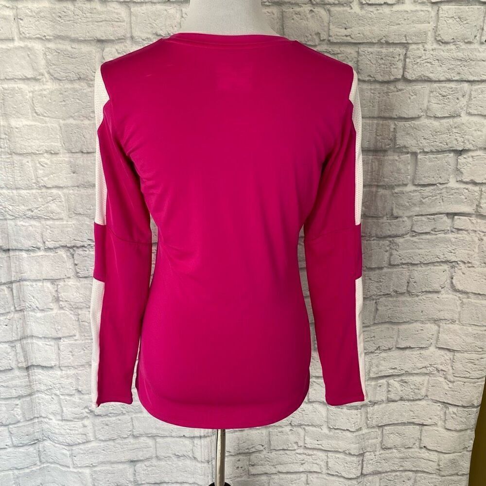 Under armour women XS fitted heat gear Longsleeve scoopneck top pink/white - Picture 8 of 10